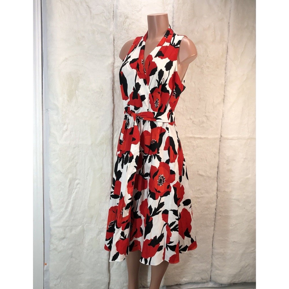 London Times size 14 White Red and Black floral dress